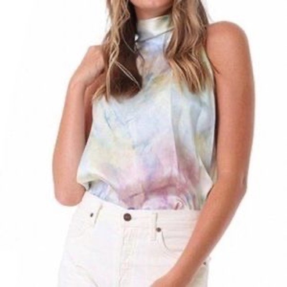 NWT Generation Love Kaylee Tie Neck Tank Cloud Print Size Small 100% SILK - Picture 3 of 7